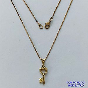 GARGANTILHA NO BRUTO PRONTA PARA O BANHO - (E1664) GARGANTILHA COM CORRENTE VENEZIANA 45CM E PINGENTE CHAVE COM CORAÇÃO 17MM - PESO TOTAL 2,2GR - COMPOSIÇÃO: 100% LATÃO - BRU14841