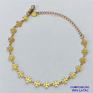 PULSEIRA NO BRUTO PRONTA PARA O BANHO - PULSEIRA TODA EM TREVOS 18CM + EXTENSOR - PESO TOTAL 2,9GR - COMPOSIÇÃO: 100% LATÃO - BRU14847