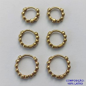 BRINCO NO BRUTO PRONTO PARA O BANHO(CX120) - (744/745/746DM) BRINCO DE TRIO ARGOLA COM BOLINHAS - TAMANHOS: 9/11/13MM - PESO TOTAL 3,2GR - BRU14853