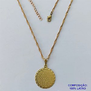 GARGANTILHA NO BRUTO PRONTO PARA O BANHO(CX125) - GARGANTILHA COM CORRENTE SINGAPURA 45CM (E3415) PINGENTE MEDALHA ORAÇÃO PAI NOSSO 20MM - PESO TOTAL 3,3GR - BRU14868