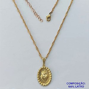 GARGANTILHA NO BRUTO PRONTO PARA O BANHO(CX125) - GARGANTILHA COM CORRENTE SINGAPURA 45CM (E3388) PINGENTE MEDALHA OVAL SAGRADO CORAÇÃO 20MM - PESO TOTAL 1,9GR - BRU14870