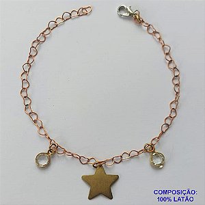PULSEIRA NO BRUTO PRONTA PARA O BANHO - (CX.30)  PULSEIRA 18CM COM CRISTAIS E ESTRELA - COMPOSIÇÃO: 100% LATÃO - PESO TOTAL 2,4GR - BRU14891