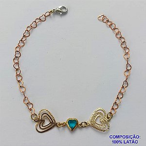PULSEIRA NO BRUTO PRONTA PARA O BANHO(CX122) - PULSEIRA 18CM COM CORAÇÕES VAZADOS - COMPOSIÇÃO: 100% LATÃO - PESO TOTAL 2,2GR - BRU14901