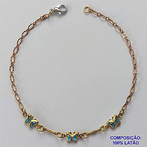 PULSEIRA NO BRUTO PRONTA PARA O BANHO - (CX.31)  PULSEIRA 18CM COM BORBOLETAS AZUIS - COMPOSIÇÃO: 100% LATÃO - PESO TOTAL 1,7GR - BRU14902