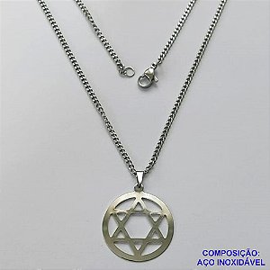 GARGANTILHA EM AÇO INOXIDÁVEL - (AÇO03) (CX.31)  GARGANTILHA COM CORRENTE 60CM E PINGENTE ESTRELA DE DAVI VAZADO 26MM - COMPOSIÇÃO: AÇO INOXIDÁVEL - AÇO1967
