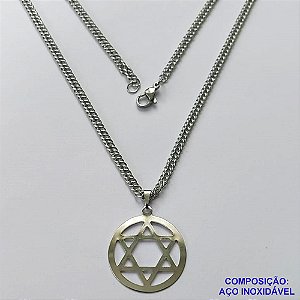 GARGANTILHA EM AÇO INOXIDÁVEL(CX121) - (AÇO05) GARGANTILHA COM CORRENTE 60CM E PINGENTE ESTRELA DE DAVI VAZADO 26MM - COMPOSIÇÃO: AÇO INOXIDÁVEL - AÇO1968