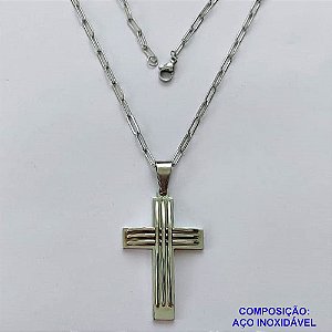 GARGANTILHA EM AÇO INOXIDÁVEL - (12753)  (CX.123)  GARGANTILHA COM CORRENTE 60CM E PINGENTE CRUCIFIXO 44MM - COMPOSIÇÃO: AÇO INOXIDÁVEL - AÇO1970