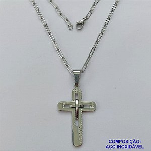 GARGANTILHA EM AÇO INOXIDÁVEL - (12753)  (CX.123)  GARGANTILHA COM CORRENTE 60CM E PINGENTE CRUCIFIXO 45MM - COMPOSIÇÃO: AÇO INOXIDÁVEL - AÇO1972
