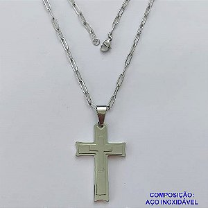 GARGANTILHA EM AÇO INOXIDÁVEL - (12753)  (123) GARGANTILHA COM CORRENTE 60CM E PINGENTE CRUCIFIXO 45MM - COMPOSIÇÃO: AÇO INOXIDÁVEL - AÇO1973
