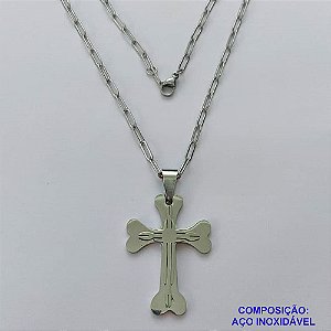 GARGANTILHA EM AÇO INOXIDÁVEL - (12753)  (CX.123)  GARGANTILHA COM CORRENTE 60CM E PINGENTE CRUCIFIXO 43MM - COMPOSIÇÃO: AÇO INOXIDÁVEL - AÇO1975