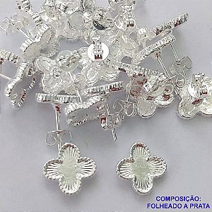 BRINCO FOLHEADO A PRATA COM 50 MILÉSIMOS + VERNIZ DIAMOND - BRINCO DE PINO VAN CLEEF PRATA 8MM PRA396