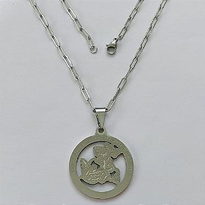 GARGANTILHA EM AÇO INOXIDÁVEL - (12753) (CX.123)  GARGANTILHA COM CORRENTE 60CM E PINGENTE SÃO JORGE 26MM - COMPOSIÇÃO: AÇO INOXIDÁVEL - AÇO1979