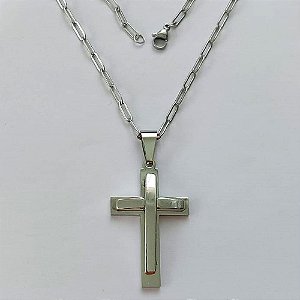 GARGANTILHA EM AÇO INOXIDÁVEL - (12753)  (CX.123)  GARGANTILHA COM CORRENTE 60CM E PINGENTE CRUCIFIXO DUPLO 18X36MM - COMPOSIÇÃO: AÇO INOXIDÁVEL - AÇO1980