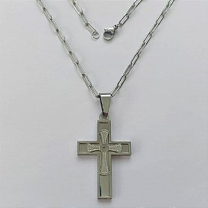 GARGANTILHA EM AÇO INOXIDÁVEL - (12753)  (CX.123)  GARGANTILHA COM CORRENTE 60CM E PINGENTE CRUCIFIXO DUPLO E DESENHADO 19X36MM - COMPOSIÇÃO: AÇO INOXIDÁVEL - AÇO1982