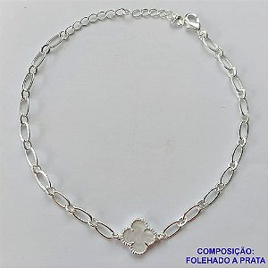 PULSEIRA FOLHEADA A PRATA COM 50 MILÉSIMOS + VERNIZ DIAMOND - PULSEIRA COM VAN CLEEF MADRE PÉROLA - TAMANHO: 18CM E  FECHO LAGOSTA PRA406
