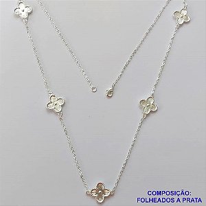 GARGANTILHA FOLHEADO A PRATA COM 50 MILÉSIMOS + VERNIZ DIAMOND - CORRENTE 50CM VAN CLEEF FECHO LAGOSTA 12MM - PRA412