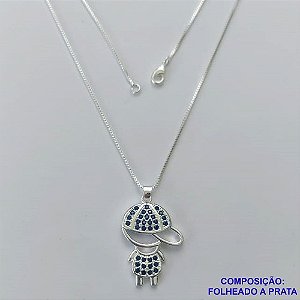 GARGANTILHA FOLHEADO A PRATA COM 50 MILÉSIMOS + VERNIZ DIAMOND - GARGANTILHA CORRENTE CADEADO 45CM PINGENTE MENINO COM MICRO ZIRCÔNIAS 19MM + FECHO LAGOSTA - PRA414
