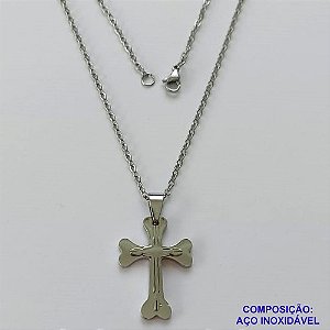 GARGANTILHA EM AÇO INOXIDÁVEL - (03) - (CX.37) GARGANTILHA COM CORRENTE 50CM E PINGENTE CRUCIFIXO DUPLO LISA 20X29MM - COMPOSIÇÃO: AÇO INOXIDÁVEL - AÇO1984