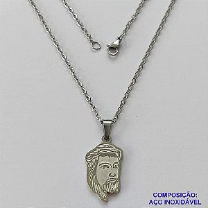 GARGANTILHA EM AÇO INOXIDÁVEL - (03) - (CX.37)  GARGANTILHA COM CORRENTE 50CM E PINGENTE FACE DE JESUS CRISTO 14X24MM - COMPOSIÇÃO: AÇO INOXIDÁVEL - AÇO1988
