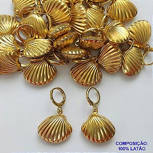 BRINCO NO BRUTO PRONTA PARA O BANHO(CX125) - (TQ303) BRINCO ARGOLINHA DE PRESSÃO (TRANQUETA) CONCHA DUPLA 17MM - PESO TOTAL 2,2GR - BRU14951
