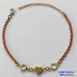 PULSEIRA NO BRUTO PRONTO PARA O BANHO - (CX.15)  PULSEIRA 18CM COM CORAÇÃO E CRISTAIS - COMPOSIÇÃO: 100% LATÃO - PESO TOTAL 2,4GR - BRU14955