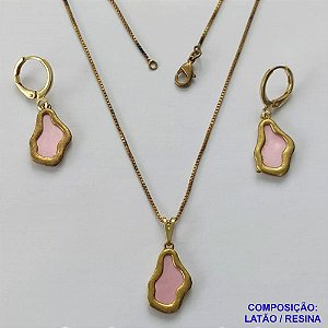 CONJUNTO NO BRUTO PRONTO PARA O BANHO(CX124) - CORRENTE VENEZIANA 45CM E PINGENTE E BRINCOS ARGOLINHAS DE PRESSÃO NUVEM ROSAS 10X17MM - PESO: 6,3GR - BRU14957