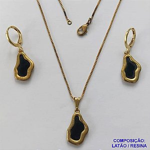 CONJUNTO NO BRUTO PRONTO PARA O BANHO(CX124) - CORRENTE VENEZIANA 45CM E PINGENTE E BRINCOS ARGOLINHAS DE PRESSÃO NUVEM PRETAS 10X17MM - PESO: 6,3GR - BRU14958