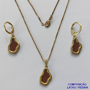 CONJUNTO NO BRUTO PRONTO PARA O BANHO(CX124) - CORRENTE VENEZIANA 45CM E PINGENTE E BRINCOS ARGOLINHAS DE PRESSÃO NUVEM MARROM 10X17MM - PESO: 6,3GR - BRU14961