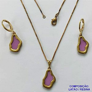 CONJUNTO NO BRUTO PRONTO PARA O BANHO(CX124) - CORRENTE VENEZIANA 45CM E PINGENTE E BRINCOS ARGOLINHAS DE PRESSÃO NUVEM LILÁS 10X17MM - PESO: 6,3GR - BRU14963