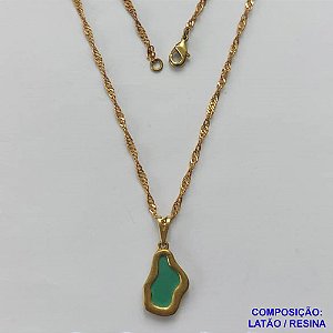 GARGANTILHA NO BRUTO PRONTA PARA O BANHO - GARGANTILHA COM CORRENTE SINGAPURA 45CM E PINGENTE NUVEM VERDE 10X17MM - PESO: 3,3GR - BRU14975