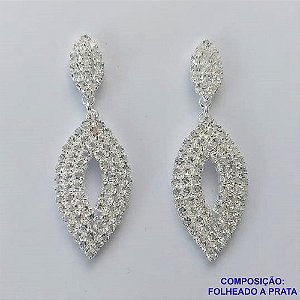 BRINCO FOLHEADA A PRATA COM 50 MILÉSIMOS + VERNIZ DIAMOND - BRINCO DE PINO CRAVEJADO COM MICRO ZIRCÔNIAS 40MM PRA427