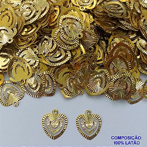 ACESSÓRIO NO BRUTO PRONTO PARA O BANHO(pote) - PINGENTE CORAÇÃO DETALHE VAZADO 15MM - PESO: 0.8GR - (VENDIDO POR UNIDADE)- BRU0003030