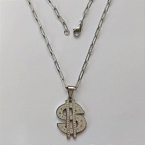 GARGANTILHA EM AÇO INOXIDÁVEL - (12753) - (CX.60) GARGANTILHA COM CORRENTE 60CM E PINGENTE CIFRÃO 21X30MM - COMPOSIÇÃO: AÇO INOXIDÁVEL - AÇO2007