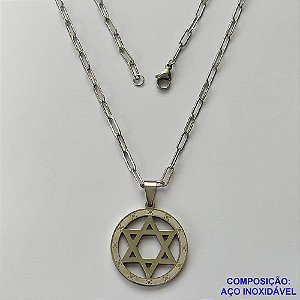 GARGANTILHA EM AÇO INOXIDÁVEL - (12753) - (CX.60)  GARGANTILHA COM CORRENTE 60CM E PINGENTE ESTRELA DE DAVI 26MM - COMPOSIÇÃO: AÇO INOXIDÁVEL - AÇO2008