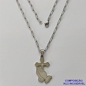 GARGANTILHA EM AÇO INOXIDÁVEL - (12753) -(CX.60)  GARGANTILHA COM CORRENTE 60CM E PINGENTE CRUCIFIXO AMÉM 18X34MM - COMPOSIÇÃO: AÇO INOXIDÁVEL - AÇO2011