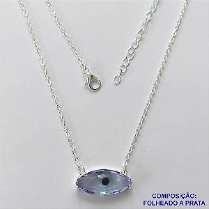 GARGANTILHA FOLHEADO A PRATA COM 50 MILÉSIMOS + VERNIZ DIAMOND - GARGANTILHA CORRENTE CADEADO 40CM PINGENTE ZIRCÔNIA LILÁS 21X9MM  + FECHO LAGOSTA - PRA441
