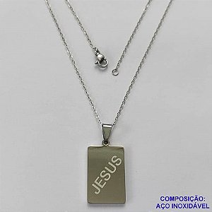 GARGANTILHA EM AÇO INOXIDÁVEL - (CX,60)   GARGANTILHA COM CORRENTE 45CM E PINGENTE PLACA JESUS 16X28MM - COMPOSIÇÃO: AÇO INOXIDÁVEL - AÇO2019