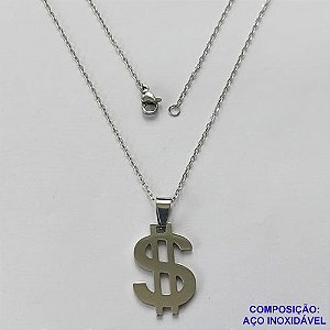 GARGANTILHA EM AÇO INOXIDÁVEL -  (CX.60)  GARGANTILHA COM CORRENTE 45CM E PINGENTE CIFRÃO 16X25MM - COMPOSIÇÃO: AÇO INOXIDÁVEL - AÇO2021