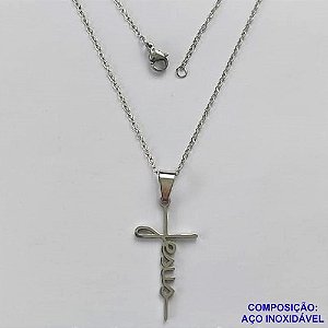 GARGANTILHA EM AÇO INOXIDÁVEL - (CX.60)   GARGANTILHA COM CORRENTE 45CM E PINGENTE CRUCIFIXO ESCRITO JESUS 17X32MM - COMPOSIÇÃO: AÇO INOXIDÁVEL - AÇO2023