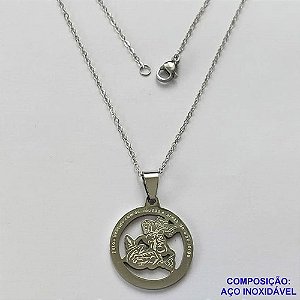 GARGANTILHA EM AÇO INOXIDÁVEL -  (CX.60)  GARGANTILHA COM CORRENTE 45CM E PINGENTE SÃO JORGE 22MM - COMPOSIÇÃO: AÇO INOXIDÁVEL - AÇO2024