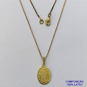 GARGANTILHA NO BRUTO PRONTA PARA O BANHO - (CX.127)  GARGANTILHA COM CORRENTE VENEZIANA 45CM (318) E PINGENTE NOSSA SRA DAS GRAÇAS 17MM - PESO: 1,7GR - COMPOSIÇÃO: 100% LATÃO - BRU15003