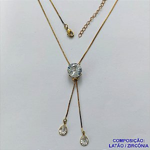 CORRENTE NO BRUTO PRONTA PARA O BANHO - CORRENTE GRAVATINHA (AJUSTÁVEL) 45CM + EXTENSOR - BASE ALTA FUSÃO COM ZIRCÔNIA CRISTAL 12X12MM E GOTAS CRISTAIS 6X8MM - PESO TOTAL 4,4GR - BRU15008