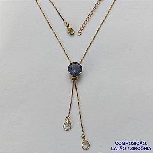 CORRENTE NO BRUTO PRONTA PARA O BANHO - CORRENTE GRAVATINHA (AJUSTÁVEL) 45CM + EXTENSOR - BASE ALTA FUSÃO COM ZIRCÔNIA LILÁS 12X12MM E GOTAS CRISTAIS 6X8MM - PESO TOTAL 4,4GR - BRU15011