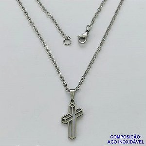 GARGANTILHA EM AÇO INOXIDÁVEL - (AÇO03) (cx.126)  GARGANTILHA COM CORRENTE 50CM E PINGENTE CRUCIFIXO 9X20MM - COMPOSIÇÃO: AÇO INOXIDÁVEL - AÇO2025