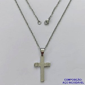 GARGANTILHA EM AÇO INOXIDÁVEL - (CX.2026)  (AÇO03) GARGANTILHA COM CORRENTE 50CM E PINGENTE CRUCIFIXO ORAÇÃO 17X28MM - COMPOSIÇÃO: AÇO INOXIDÁVEL - AÇO2026