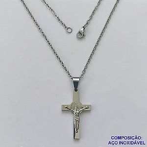 GARGANTILHA EM AÇO INOXIDÁVEL - (AÇO03) (CX.2027)  GARGANTILHA COM CORRENTE 50CM E PINGENTE CRUCIFIXO IMAGEM JESUS 17X30MM - COMPOSIÇÃO: AÇO INOXIDÁVEL - AÇO2027