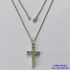 GARGANTILHA EM AÇO INOXIDÁVEL - (AÇO03) - (CX.126)  GARGANTILHA COM CORRENTE 50CM E PINGENTE ESCRITO JESUS 17X30MM - COMPOSIÇÃO: AÇO INOXIDÁVEL - AÇO2030