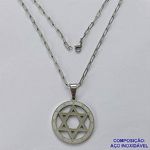 GARGANTILHA EM AÇO INOXIDÁVEL - (12753) - (CX.126)  GARGANTILHA COM CORRENTE 60CM E PINGENTE ESTRELA DE DAVI 32MM - COMPOSIÇÃO: AÇO INOXIDÁVEL - AÇO2033