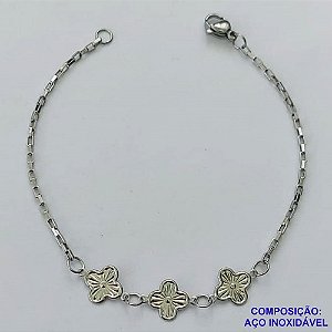 PULSEIRA EM AÇO INOXIDÁVEL - (ACO1012) - PULSEIRA COM 3 VAN CLEFF 7MM - TAMANHO 18CM - FECHO LAGOSTA - COMPOSIÇÃO: AÇO INOXIDÁVEL - AÇO2037