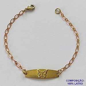 PULSEIRA NO BRUTO PRONTA PARA O BANHO(CX126) - (2791) PULSEIRA INFANTIL COM CHAPINHA BORBOLETA 7X25MM - TAMANHO 15CM - PESO TOTAL 1,1GR - BRU15015